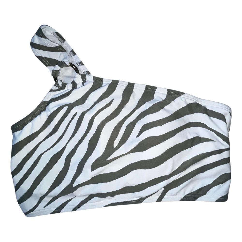 Michael Kors One Shoulder Bikini Top Green Zebra Size Large